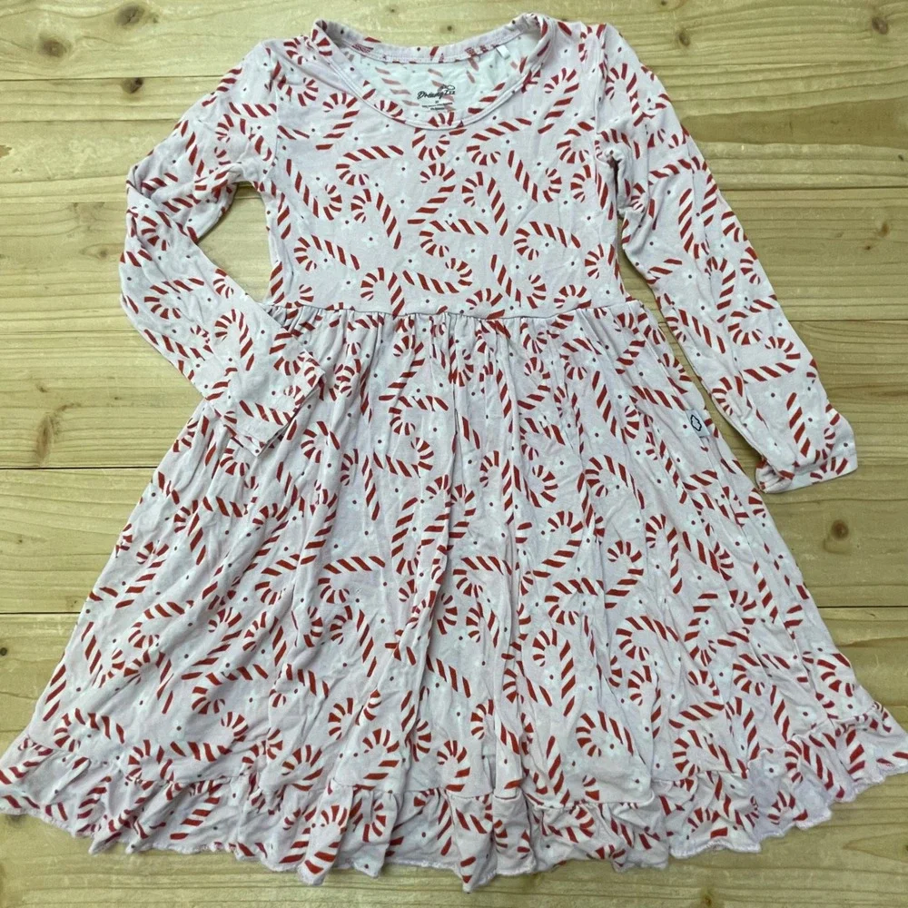 Dreamy Zzz Kids Candy Cane Print Long Sleeve Dress Size 3T Christmas Holiday